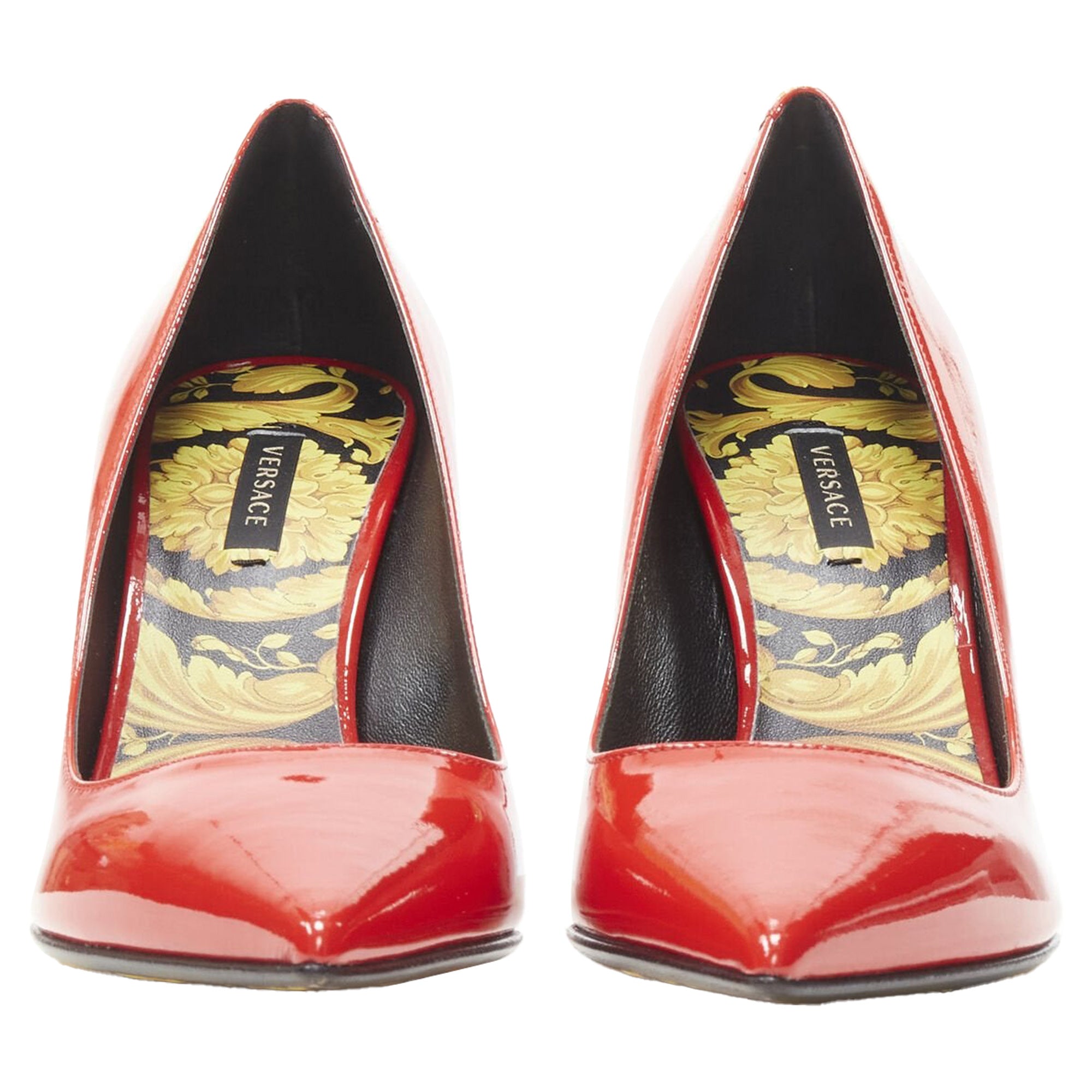 Women's VERSACE Hibiscus Barocco  patent Medusa stud pump
