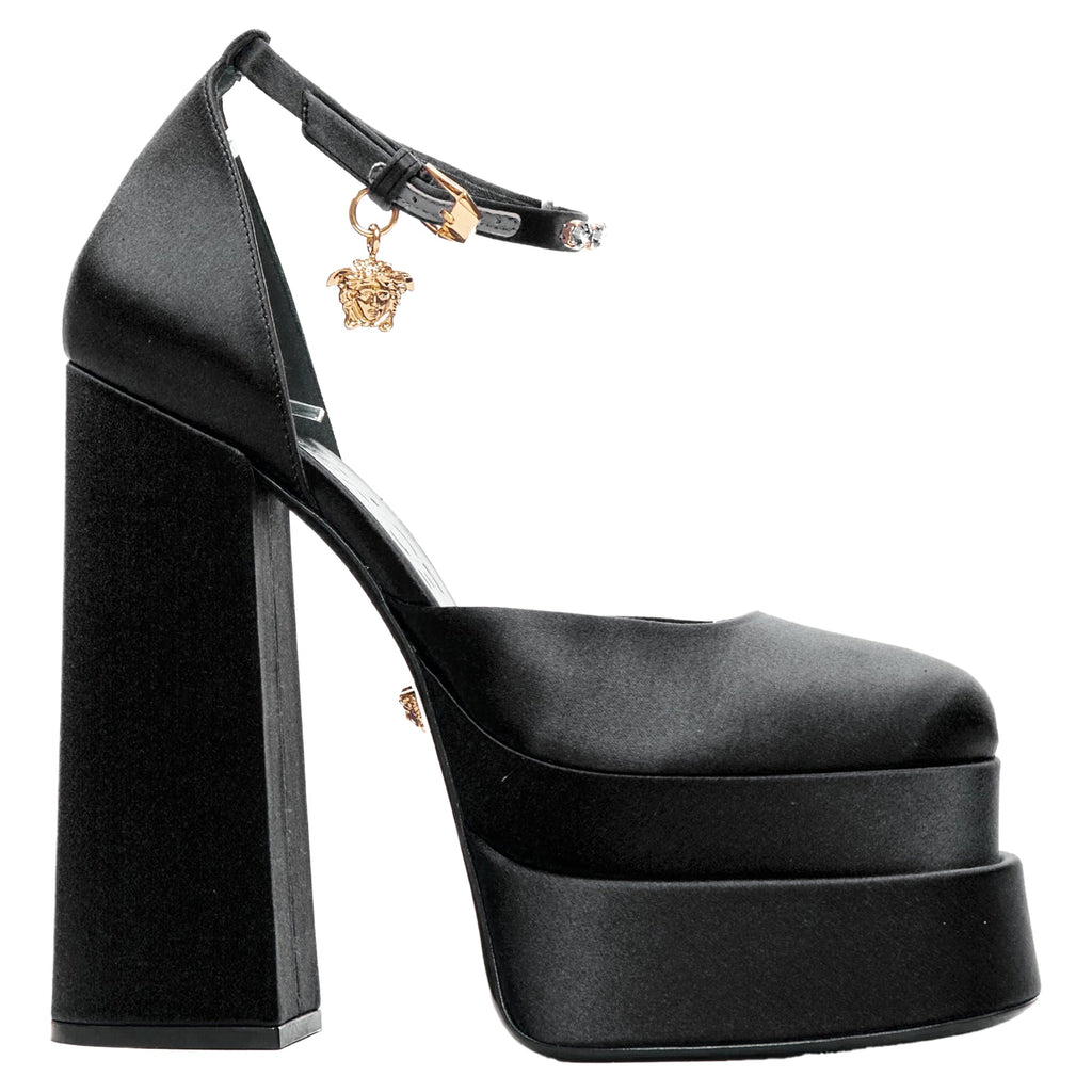 Women's Versace Aevitas Satin Gold Crystal Medusa Double Platform