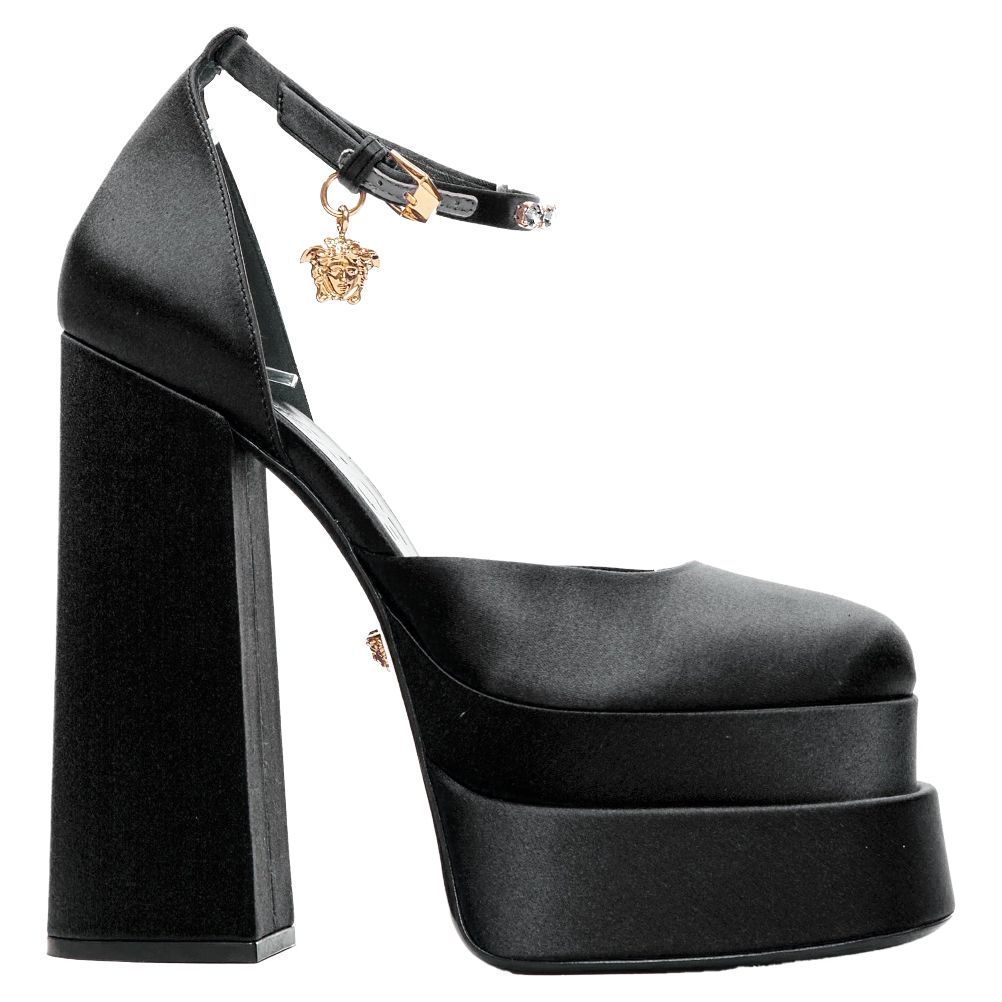 Women's Versace Aevitas Satin Gold Crystal Medusa Double Platform