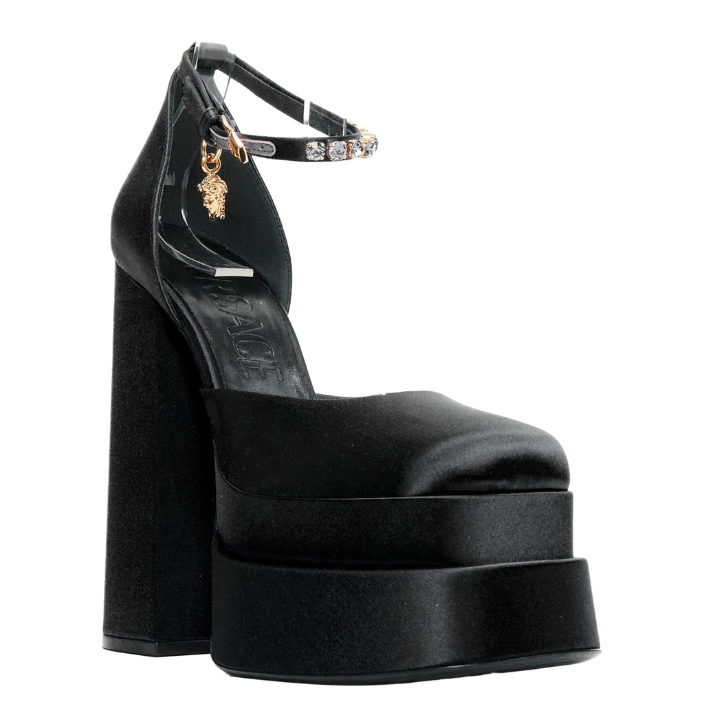Women's Versace Aevitas Satin Gold Crystal Medusa Double Platform