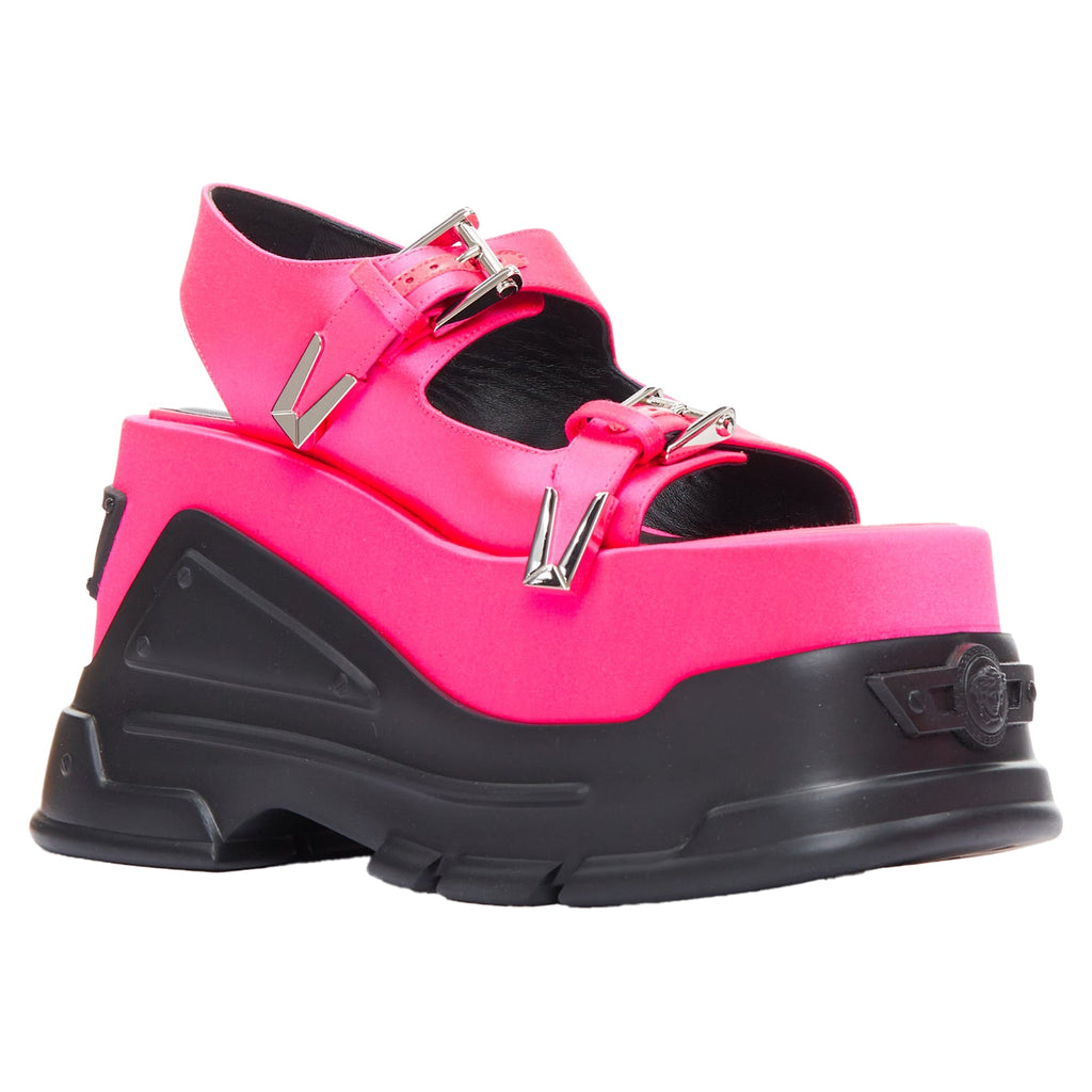 Women's Versace anthem tropical satin platform chunky sandals