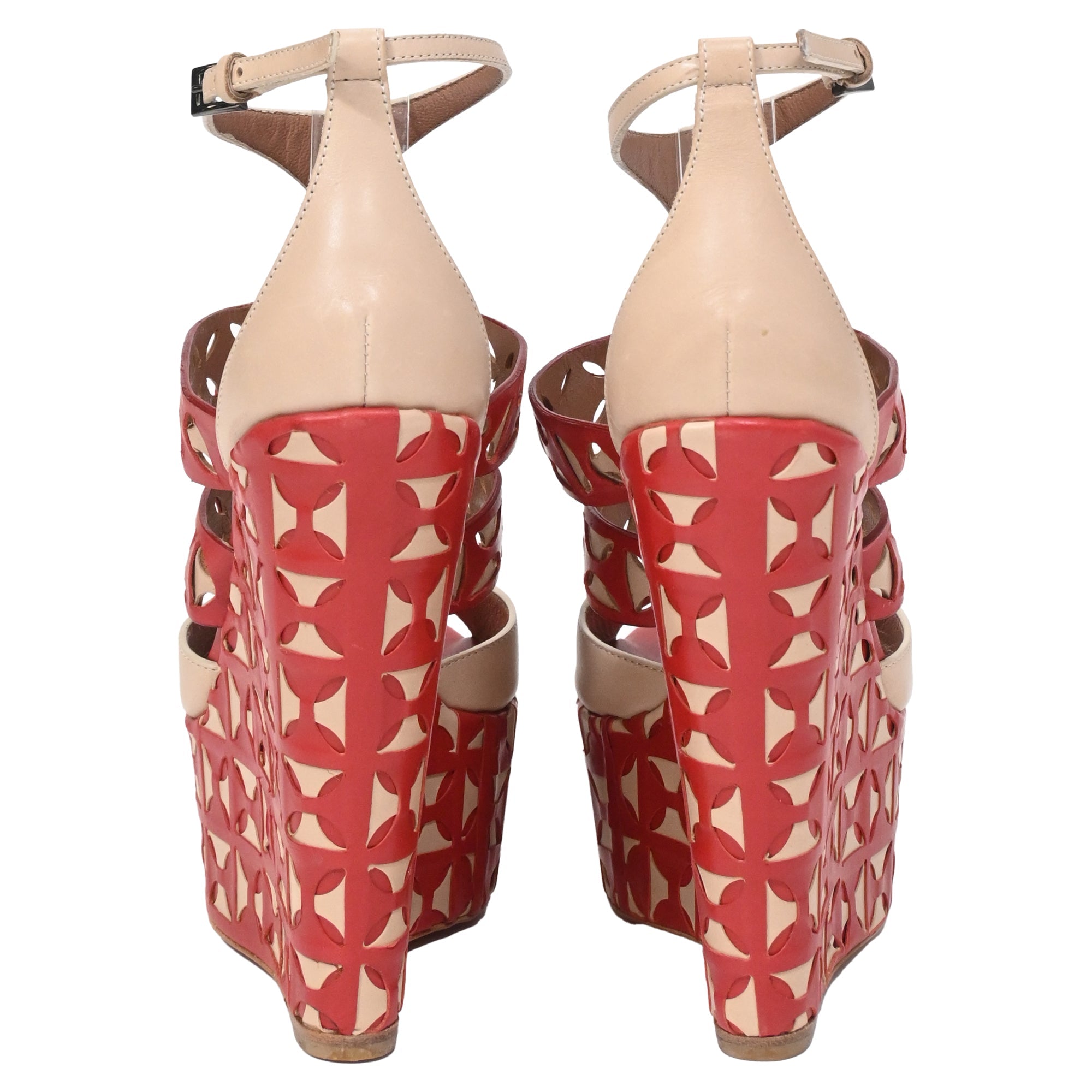 Alaïa Laser Cut Wedges in Red Leather