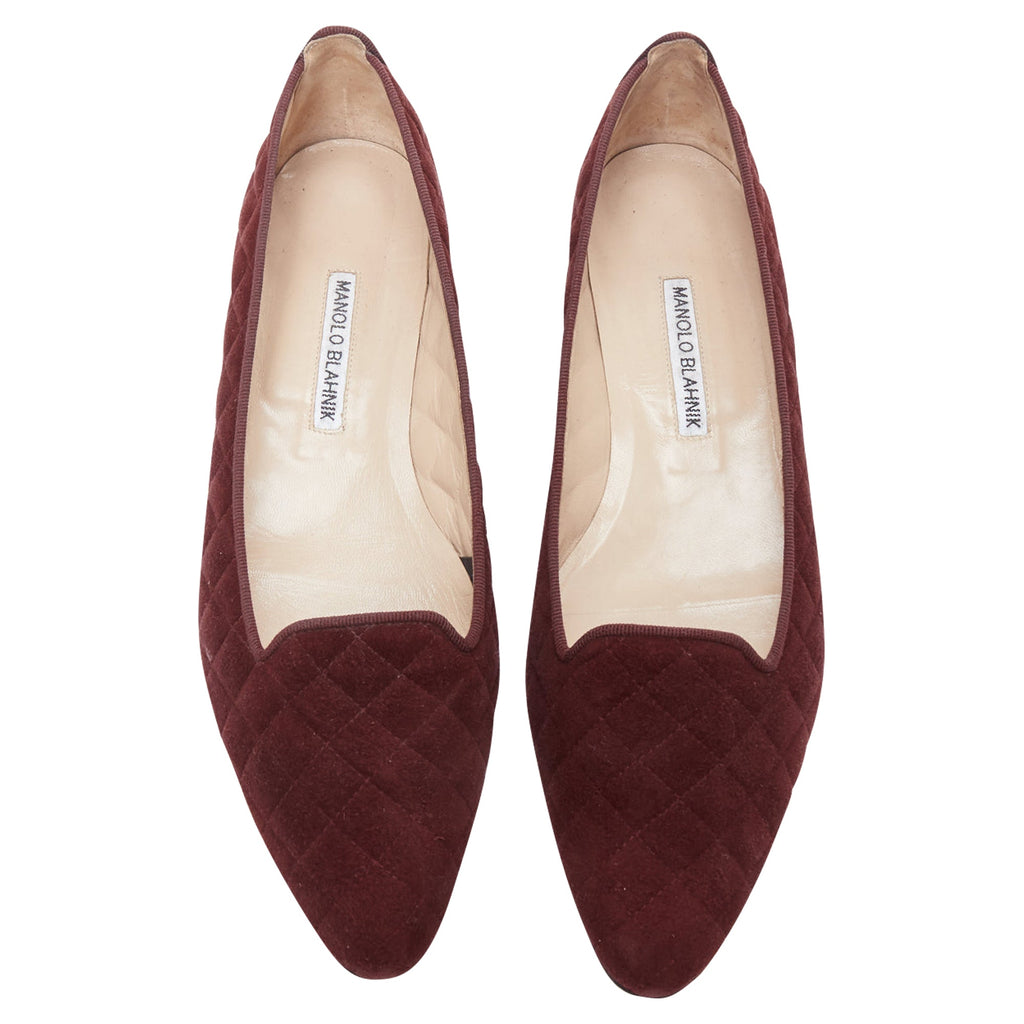 Women's Manolo Blahnik Quilted Suede Square Toe Loafer Flats