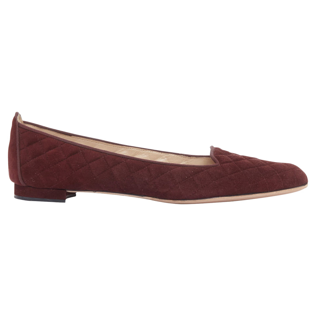 Women's Manolo Blahnik Quilted Suede Square Toe Loafer Flats