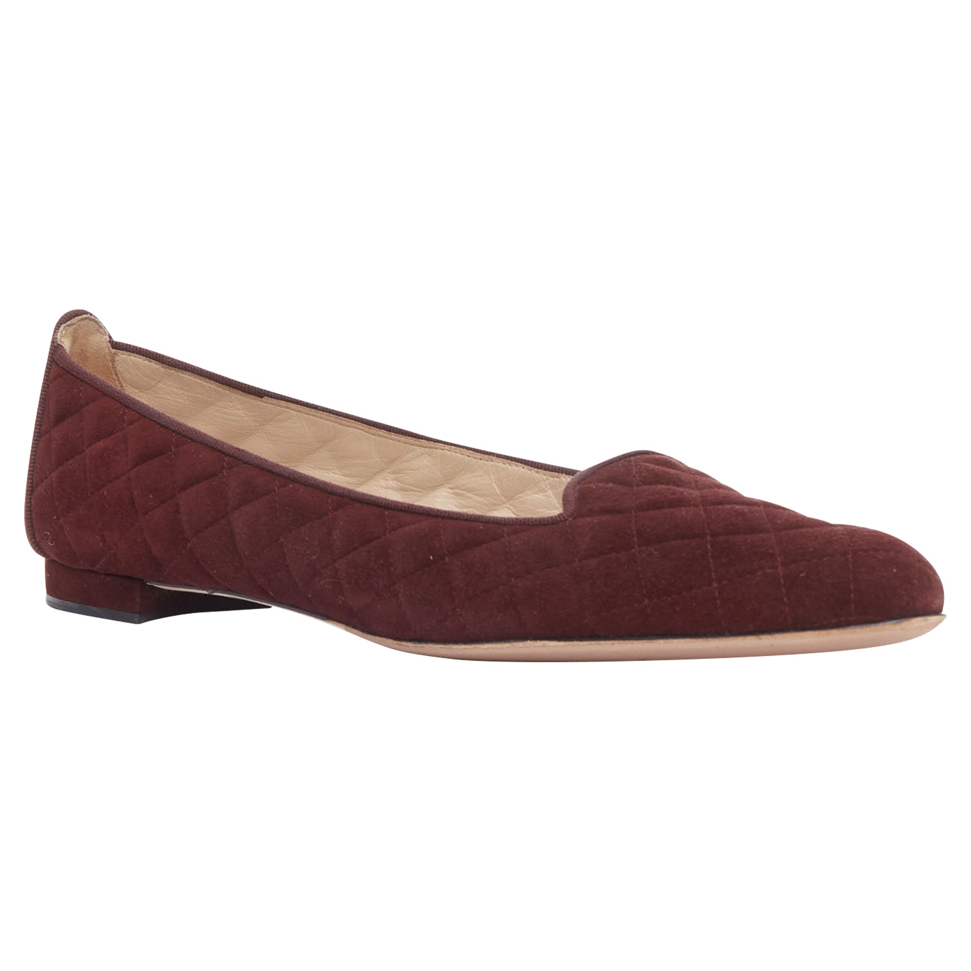 Women's Manolo Blahnik Quilted Suede Square Toe Loafer Flats