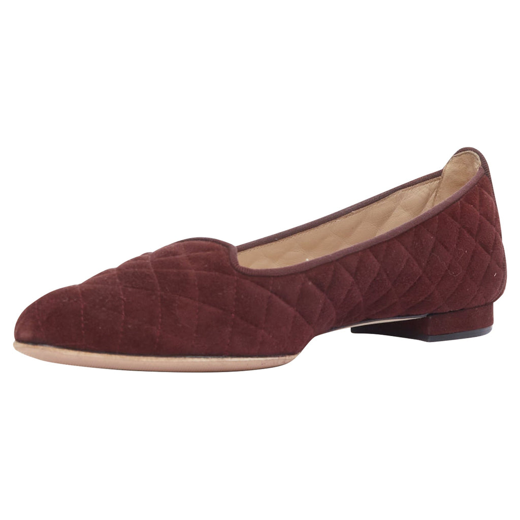 Women's Manolo Blahnik Quilted Suede Square Toe Loafer Flats