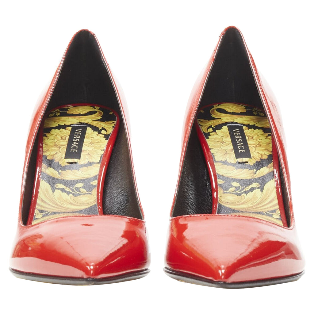 Women's Versace hibiscus barocco sole patent medusa stud pump