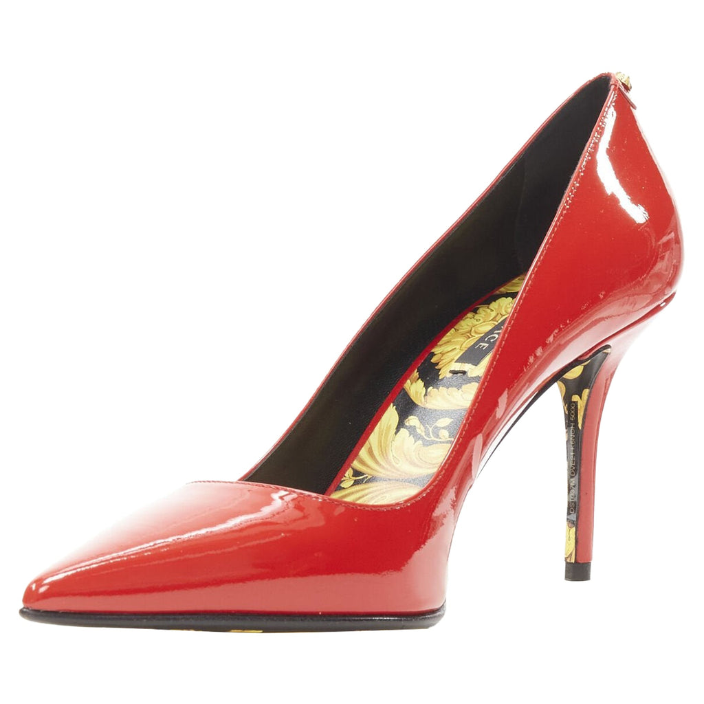 Women's Versace hibiscus barocco sole patent medusa stud pump
