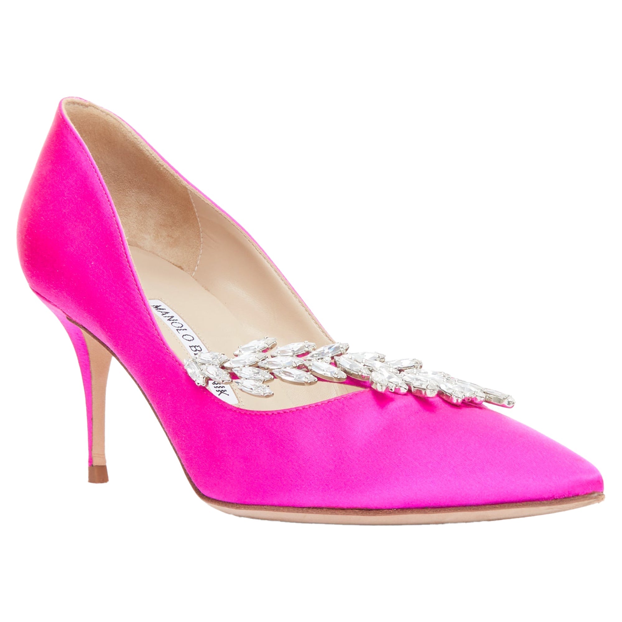Women's Manolo Blahnik nadira satin crystal mid pumps