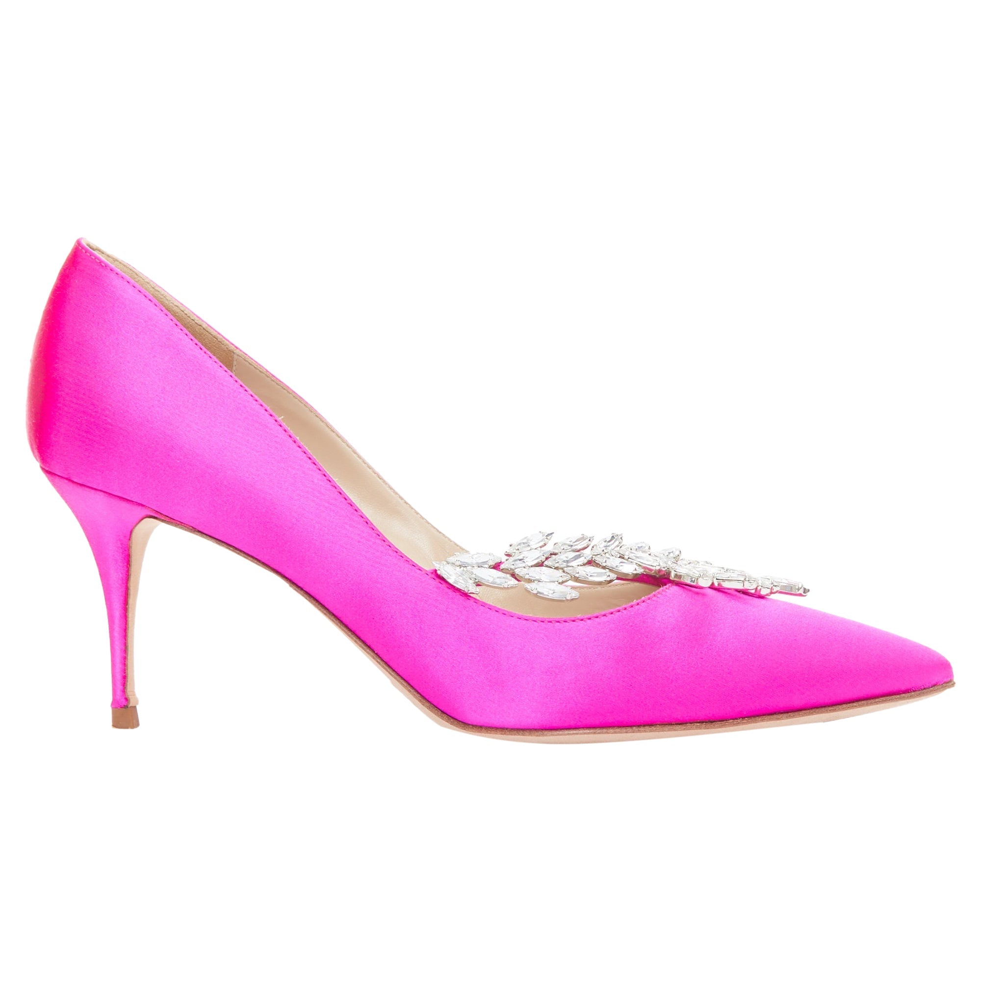 Women's Manolo Blahnik nadira satin crystal mid pumps