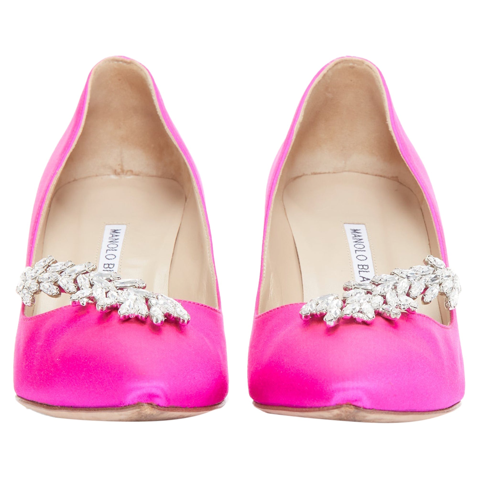 Women's Manolo Blahnik nadira satin crystal mid pumps