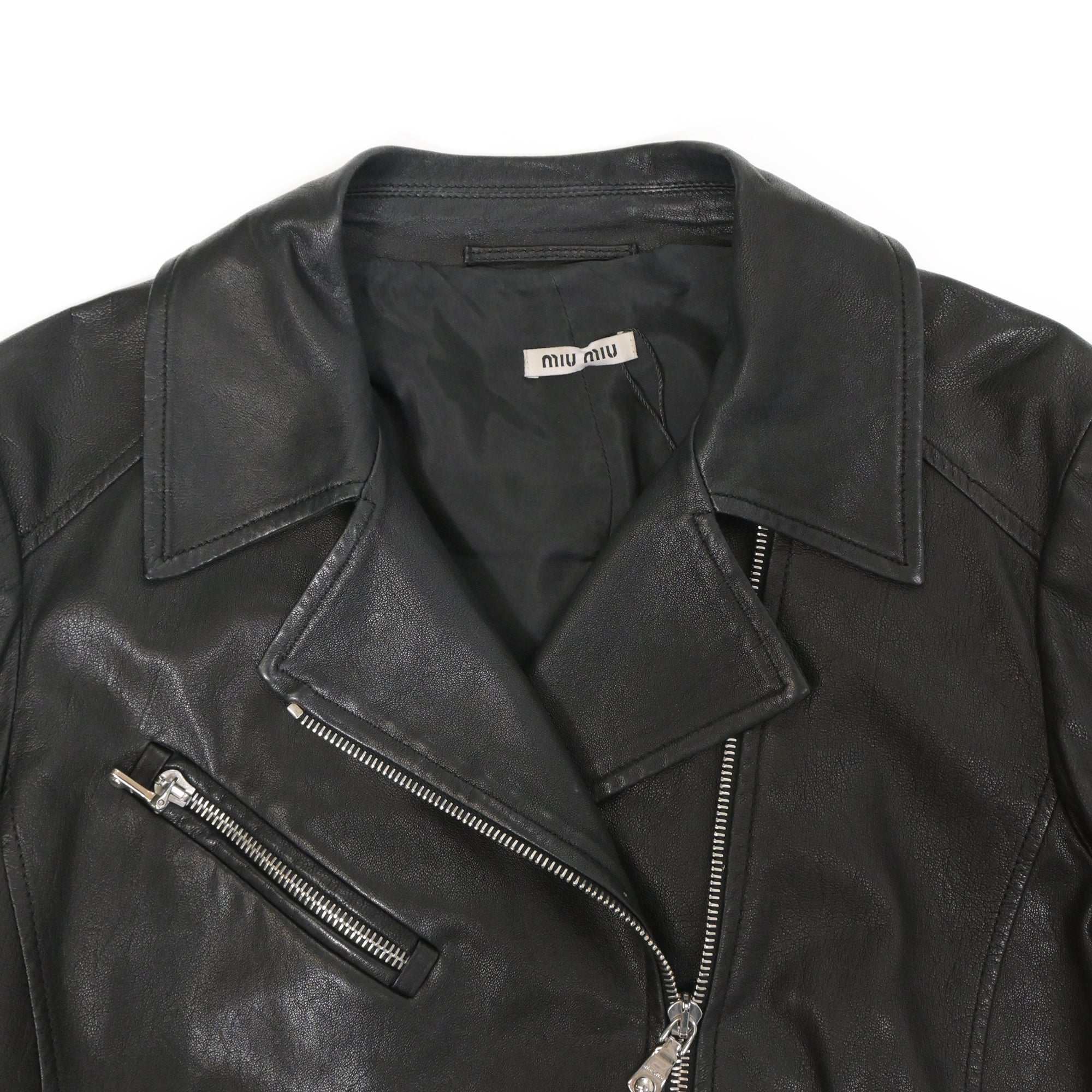 Miu Miu Zipped Biker Jacket in Black Leather