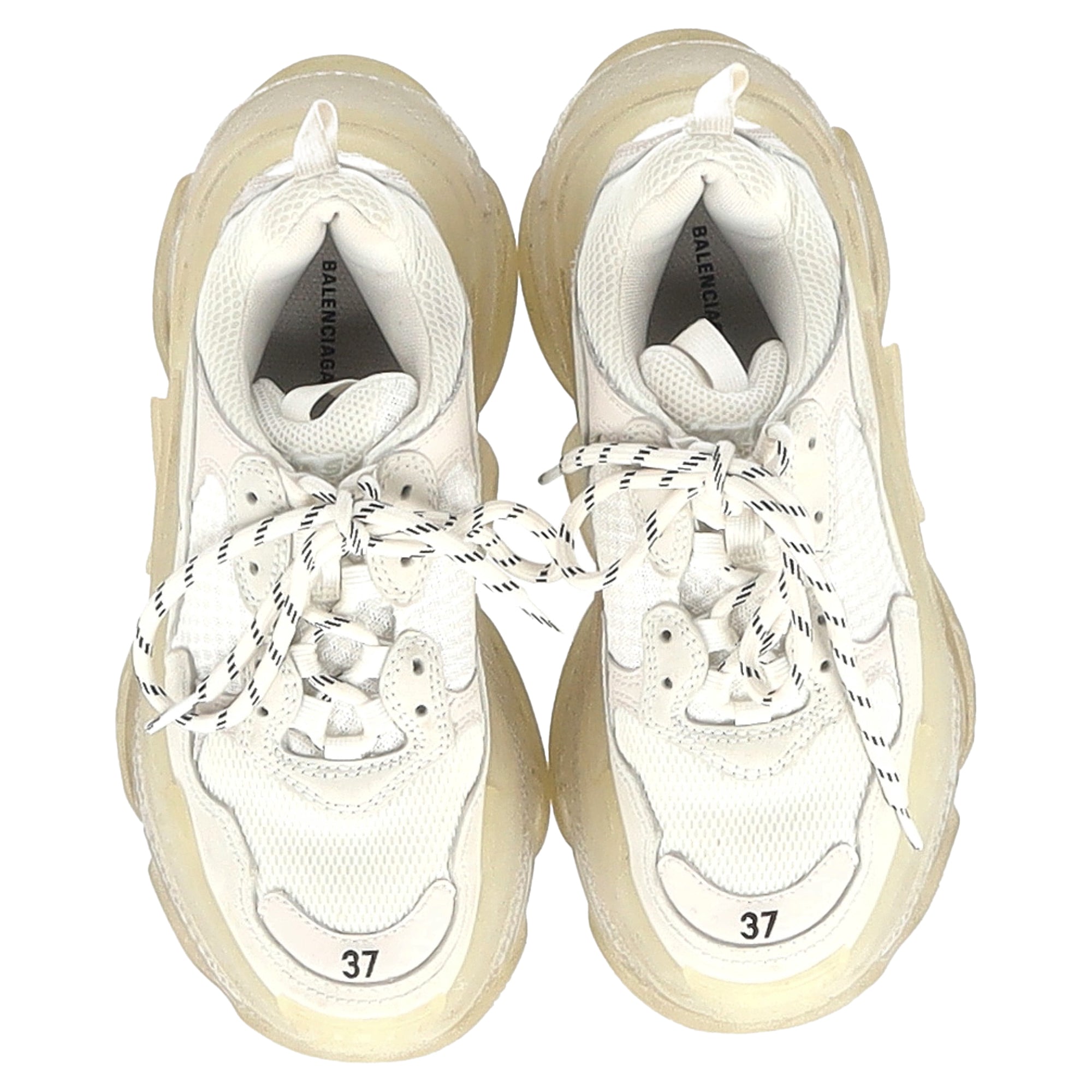 Women's Balenciaga Triple S Clear Sole Low-Top Sneakers in White Polyester