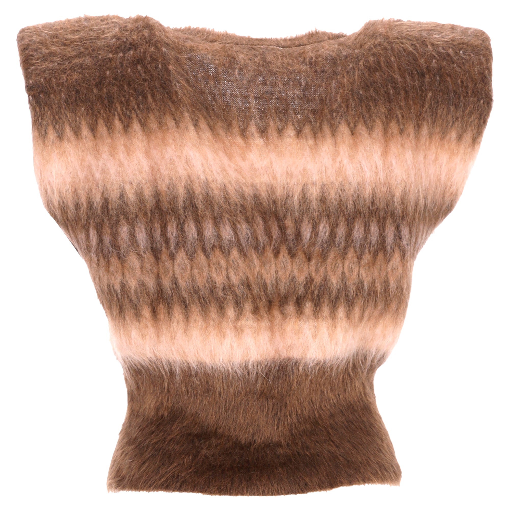 Brunello Cucinelli Chevron V-Neck Vest Sweater in Brown Mohair Wool