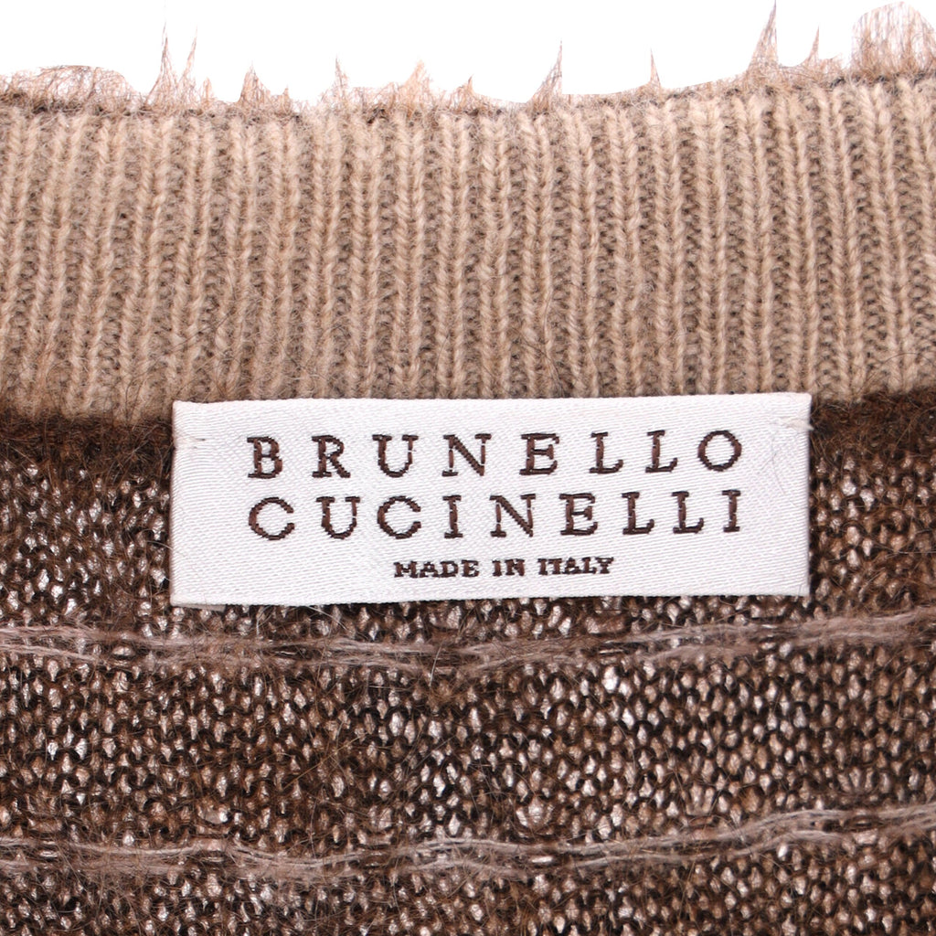 Brunello Cucinelli Chevron V-Neck Vest Sweater in Brown Mohair Wool