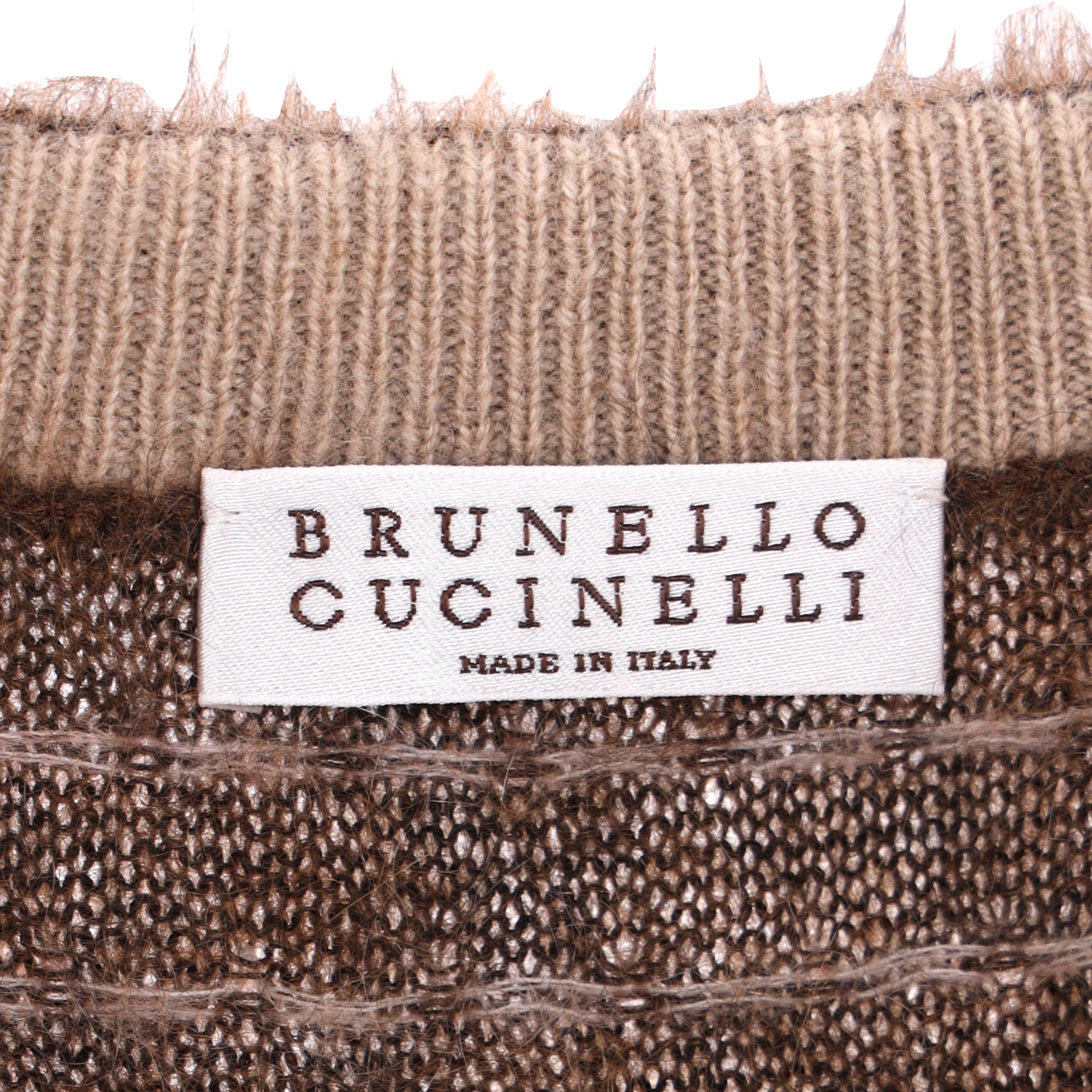Brunello Cucinelli Chevron V-Neck Vest Sweater in Brown Mohair Wool
