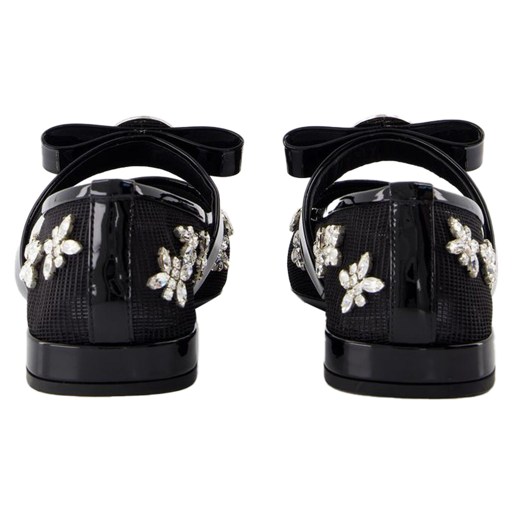 Women's Gianni Ribbon Flat Shoes - Versace - Leather - Black