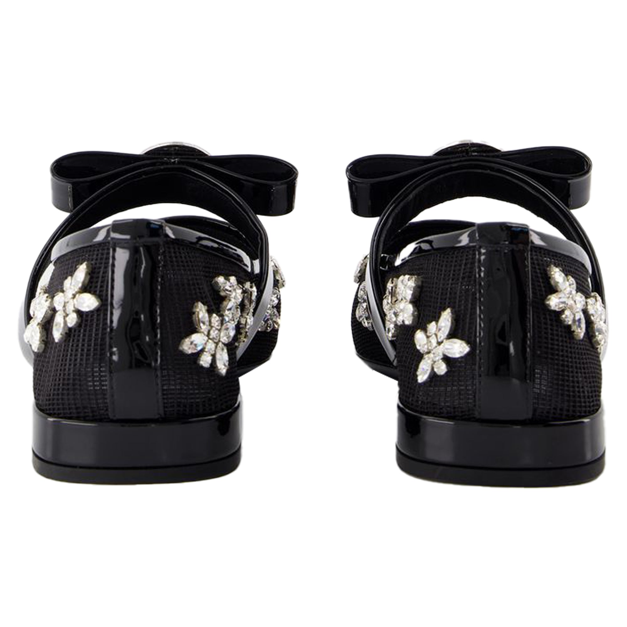 Women's Gianni Ribbon Flat Shoes - Versace - Leather - Black