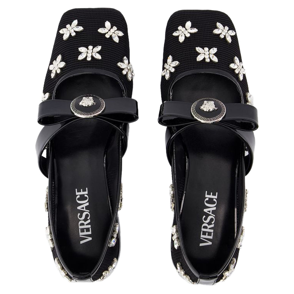 Women's Gianni Ribbon Flat Shoes - Versace - Leather - Black