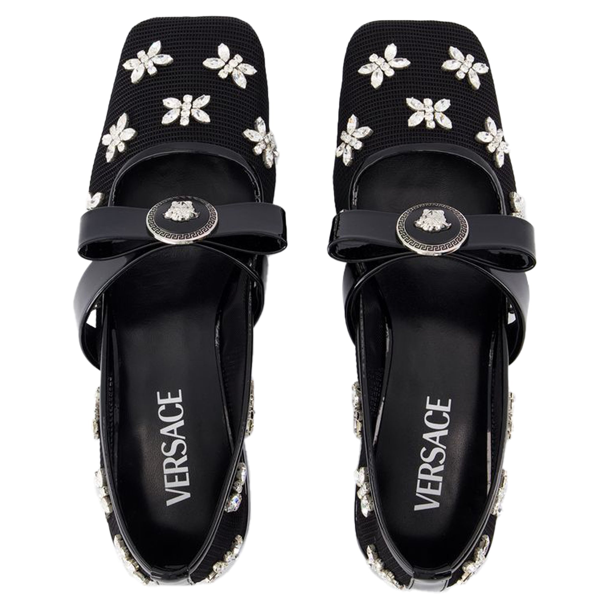 Women's Gianni Ribbon Flat Shoes - Versace - Leather - Black