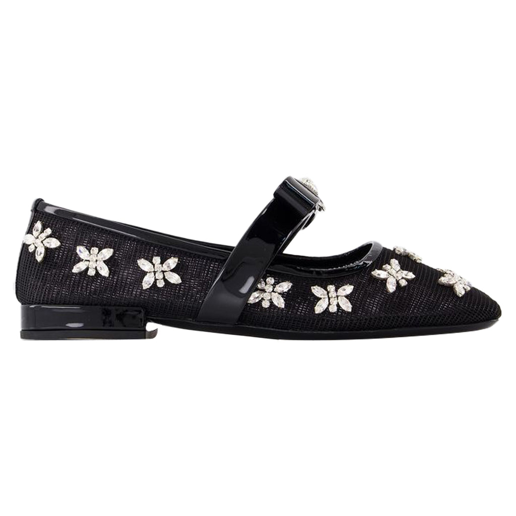 Women's Gianni Ribbon Flat Shoes - Versace - Leather - Black