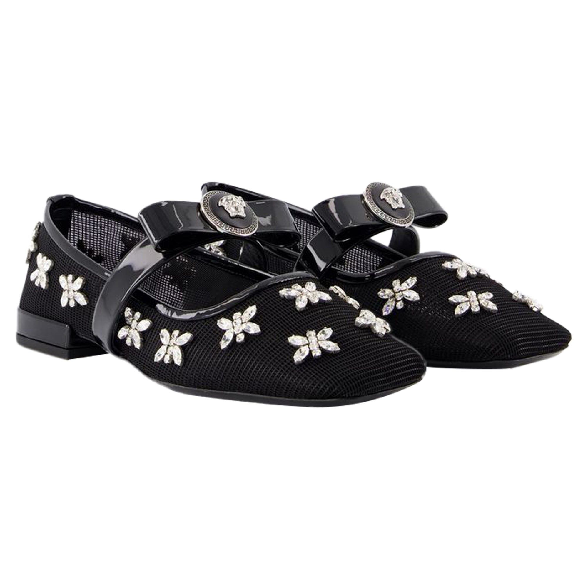 Women's Gianni Ribbon Flat Shoes - Versace - Leather - Black