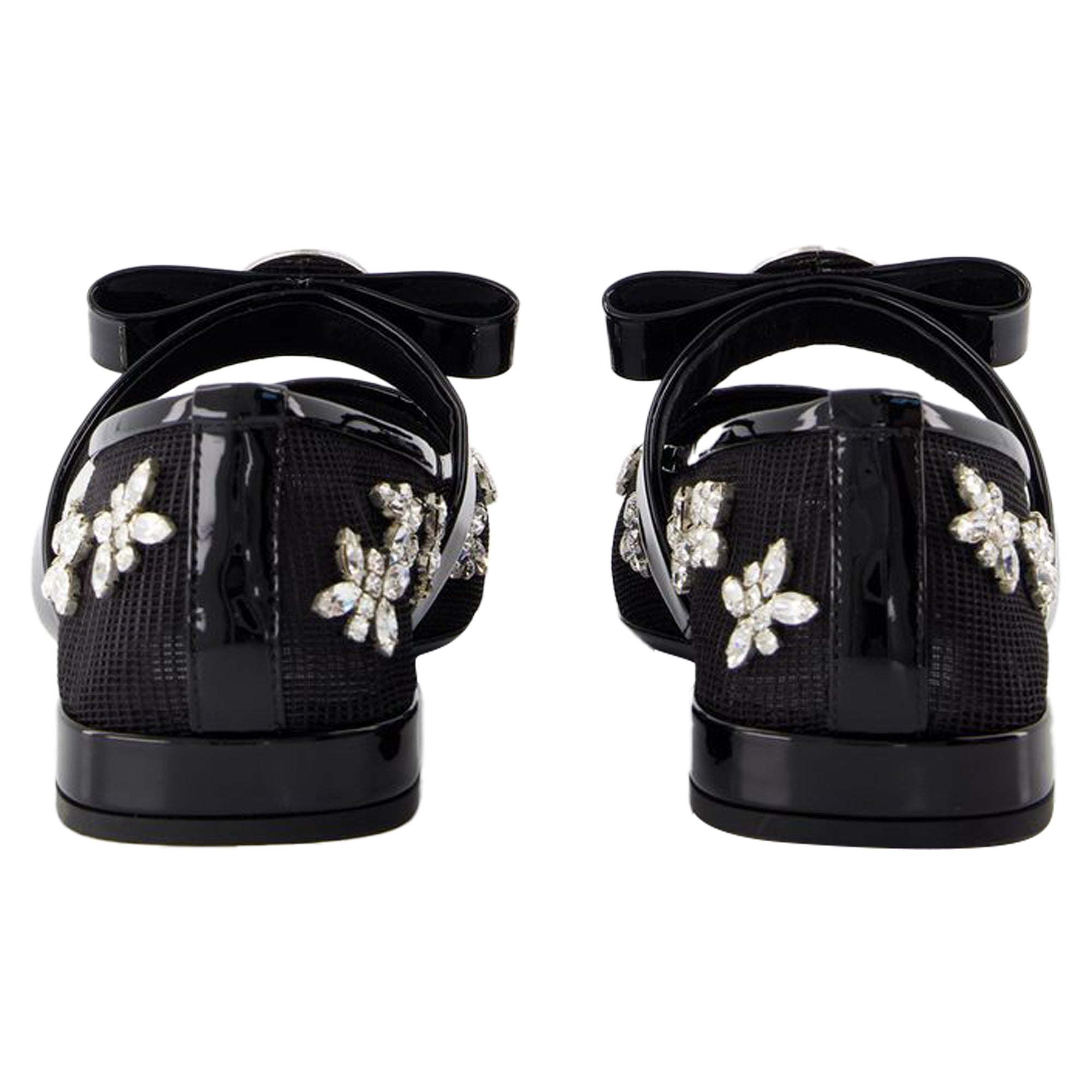 Women's Gianni Ribbon Flat Shoes - Versace - Leather - Black