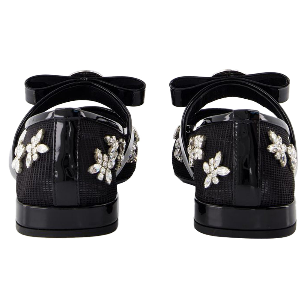 Women's Gianni Ribbon Flat Shoes - Versace - Leather - Black