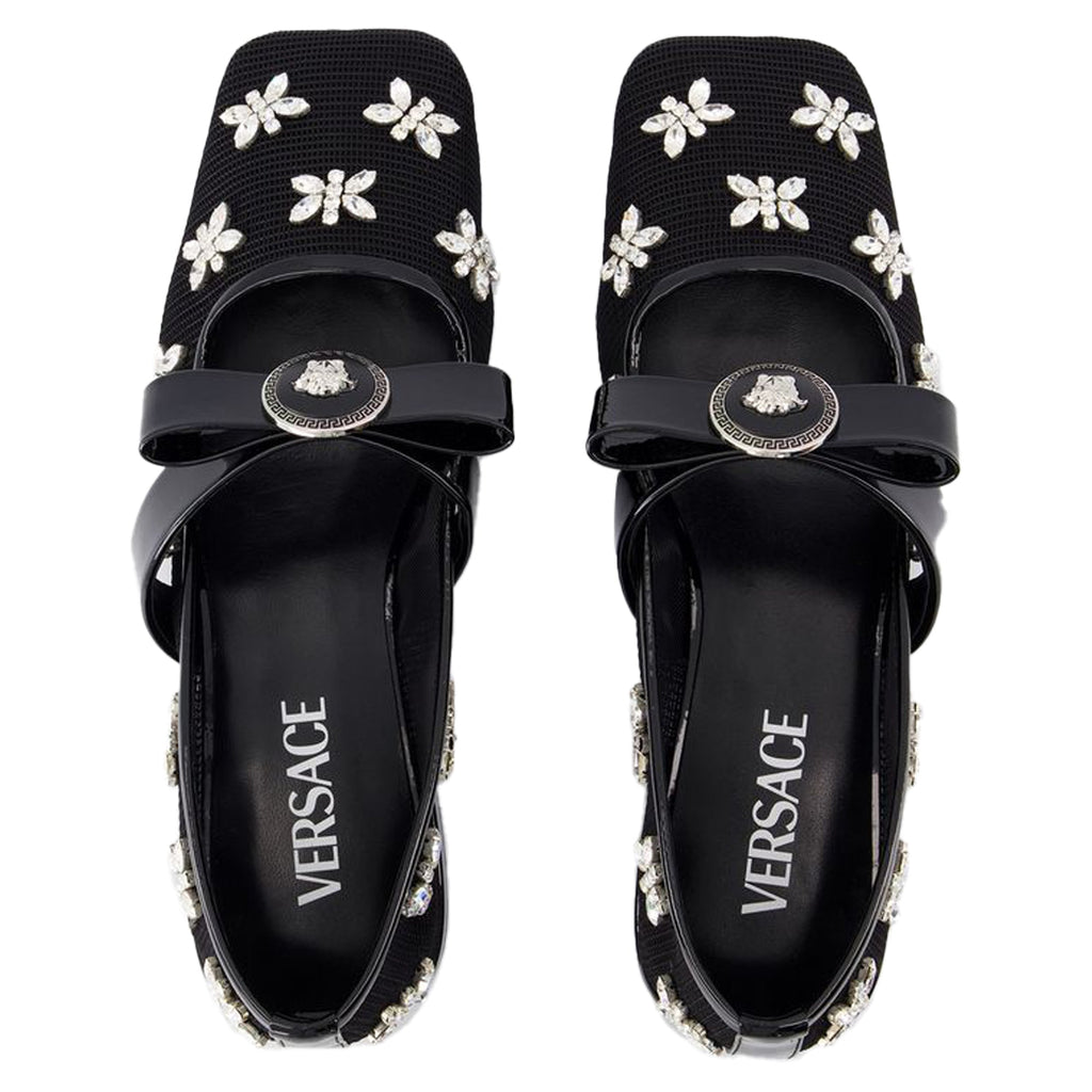 Women's Gianni Ribbon Flat Shoes - Versace - Leather - Black