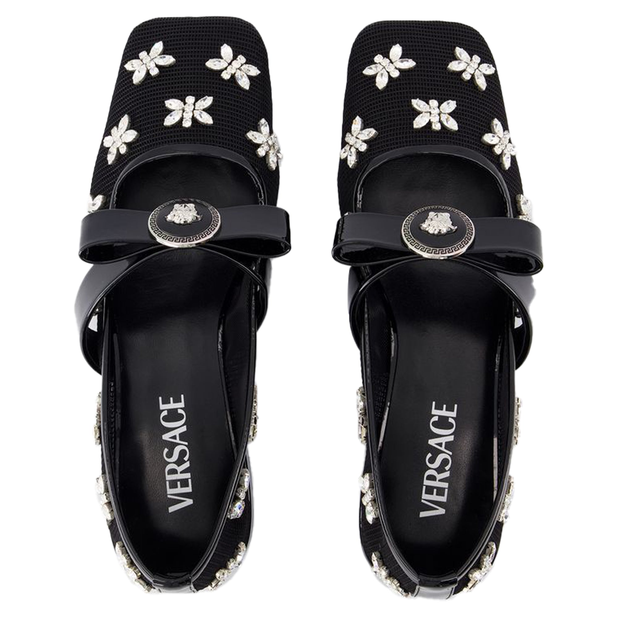 Women's Gianni Ribbon Flat Shoes - Versace - Leather - Black