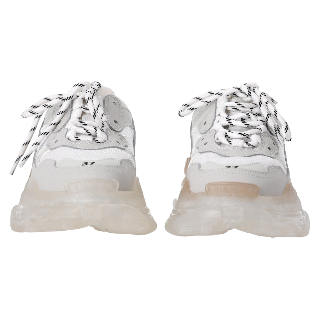 Women's Balenciaga Triple S Clear Sole Sneakers in White Polyester