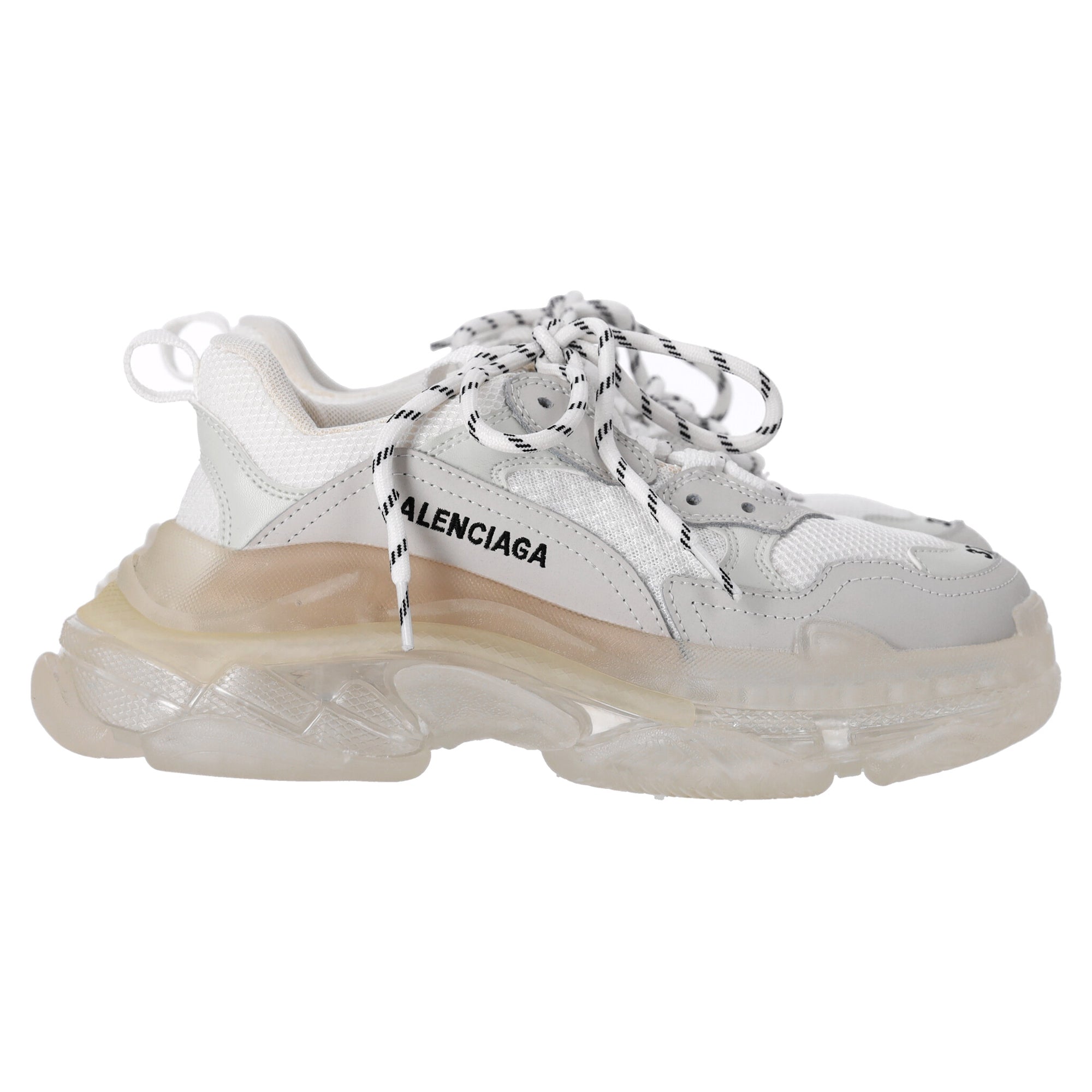 Women's Balenciaga Triple S Clear Sole Sneakers in White Polyester
