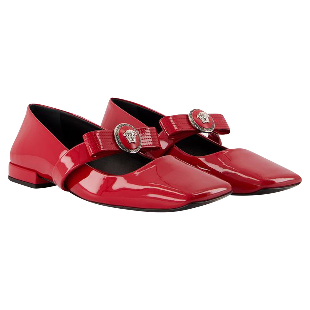 Women's Gianni Ribbon Flat Shoes - Versace - Leather - Red