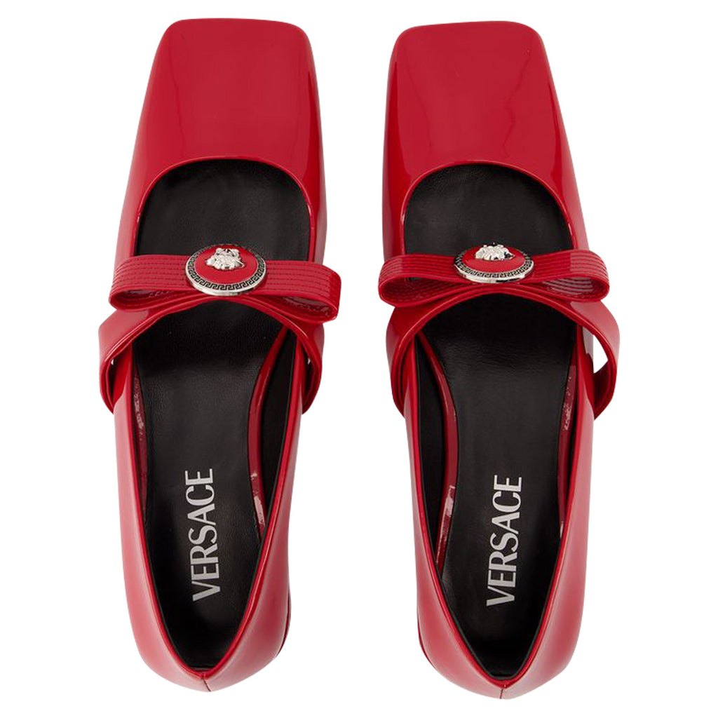 Women's Gianni Ribbon Flat Shoes - Versace - Leather - Red