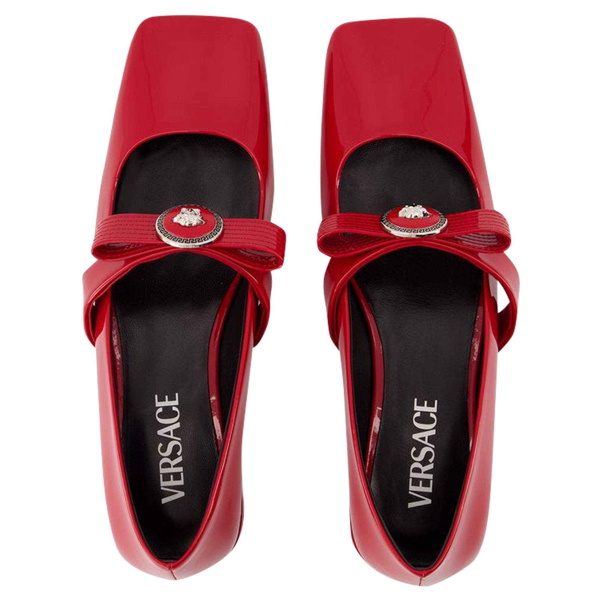 Women's Gianni Ribbon Flat Shoes - Versace - Leather - Red