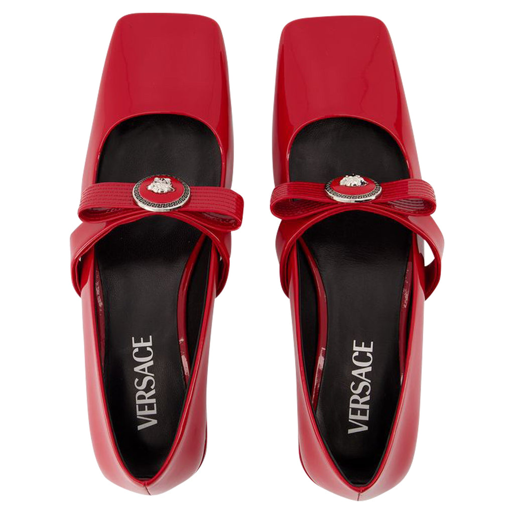 Women's Gianni Ribbon Flat Shoes - Versace - Leather - Red