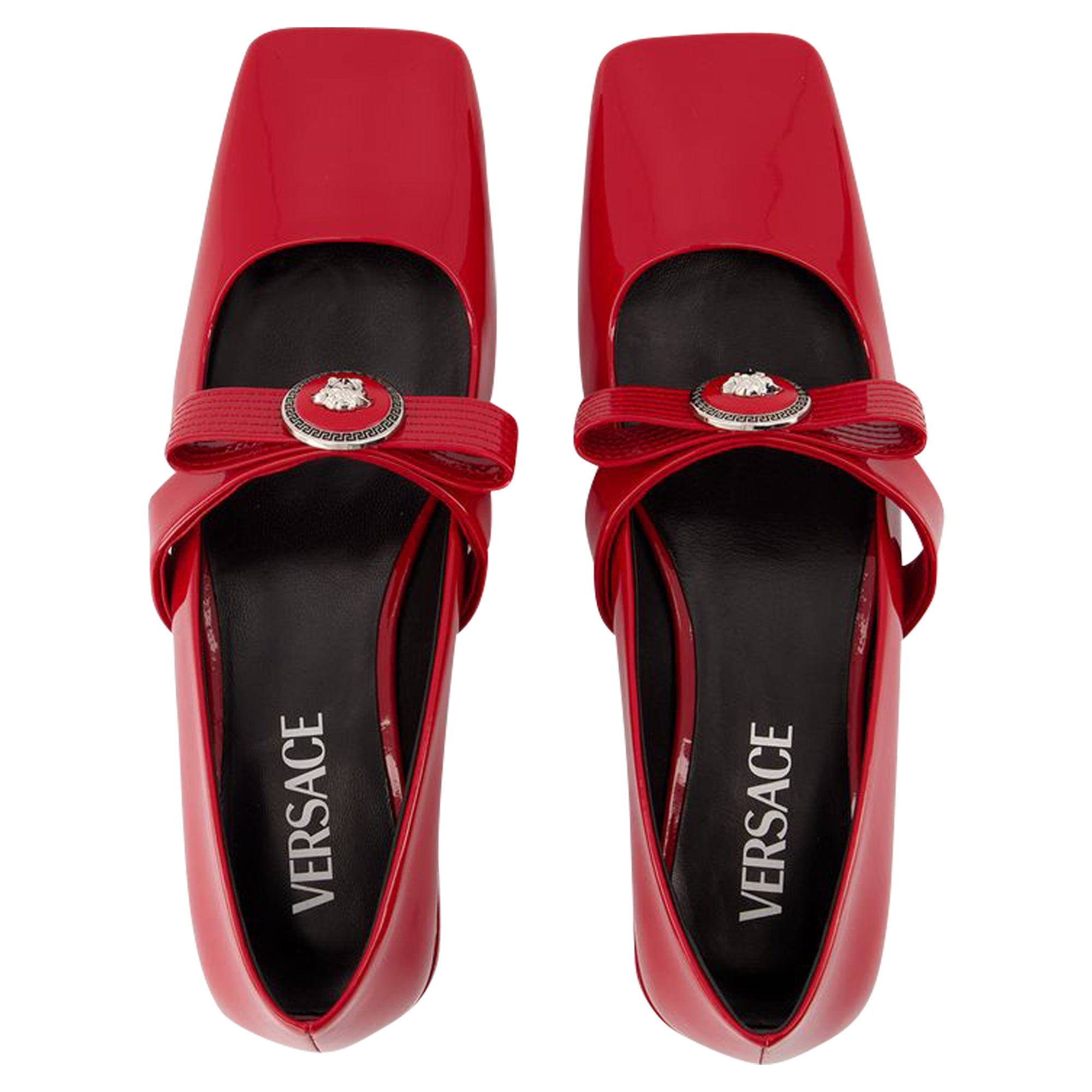 Women's Gianni Ribbon Flat Shoes - Versace - Leather - Red