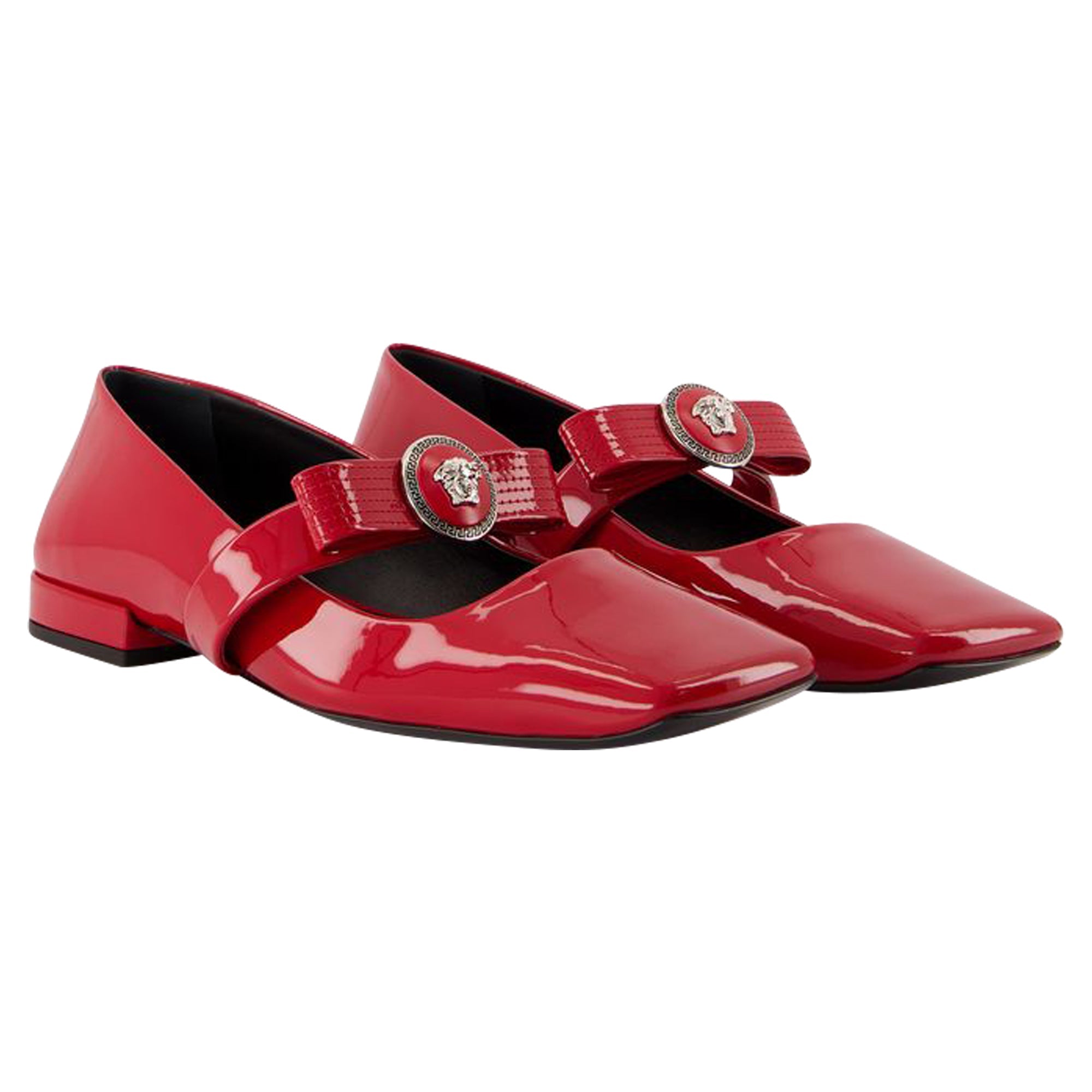 Women's Gianni Ribbon Flat Shoes - Versace - Leather - Red