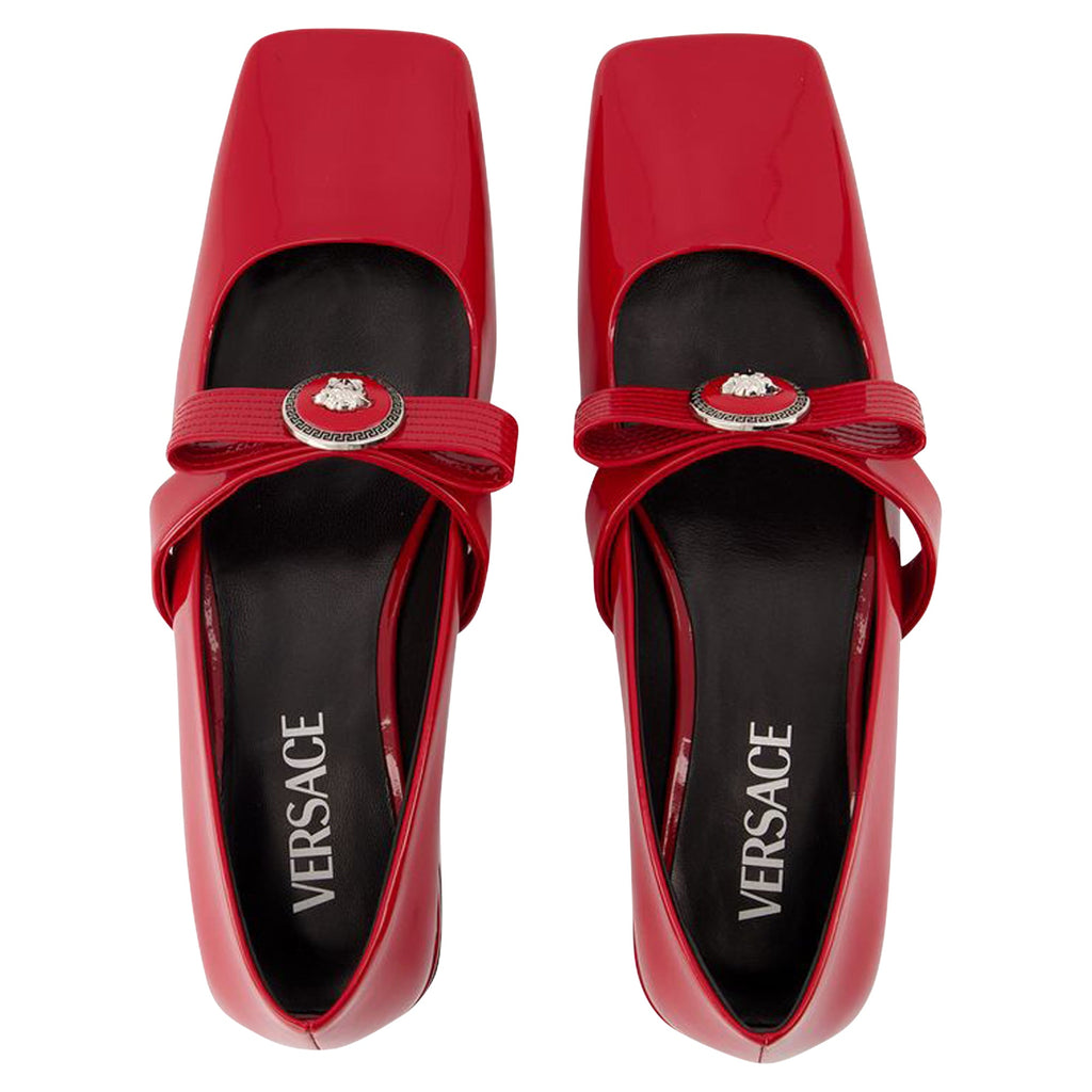 Women's Gianni Ribbon Flat Shoes - Versace - Leather - Red
