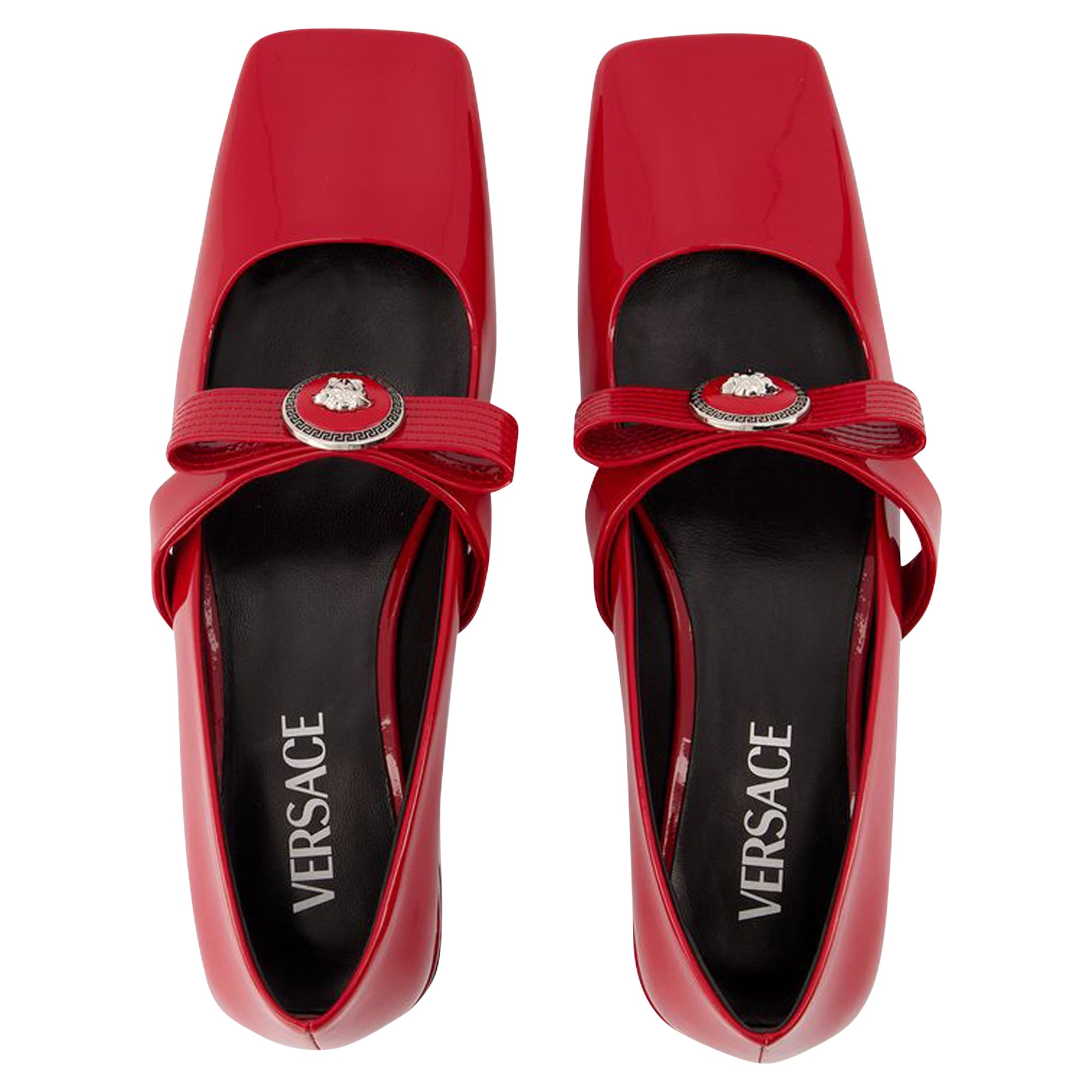 Women's Gianni Ribbon Flat Shoes - Versace - Leather - Red