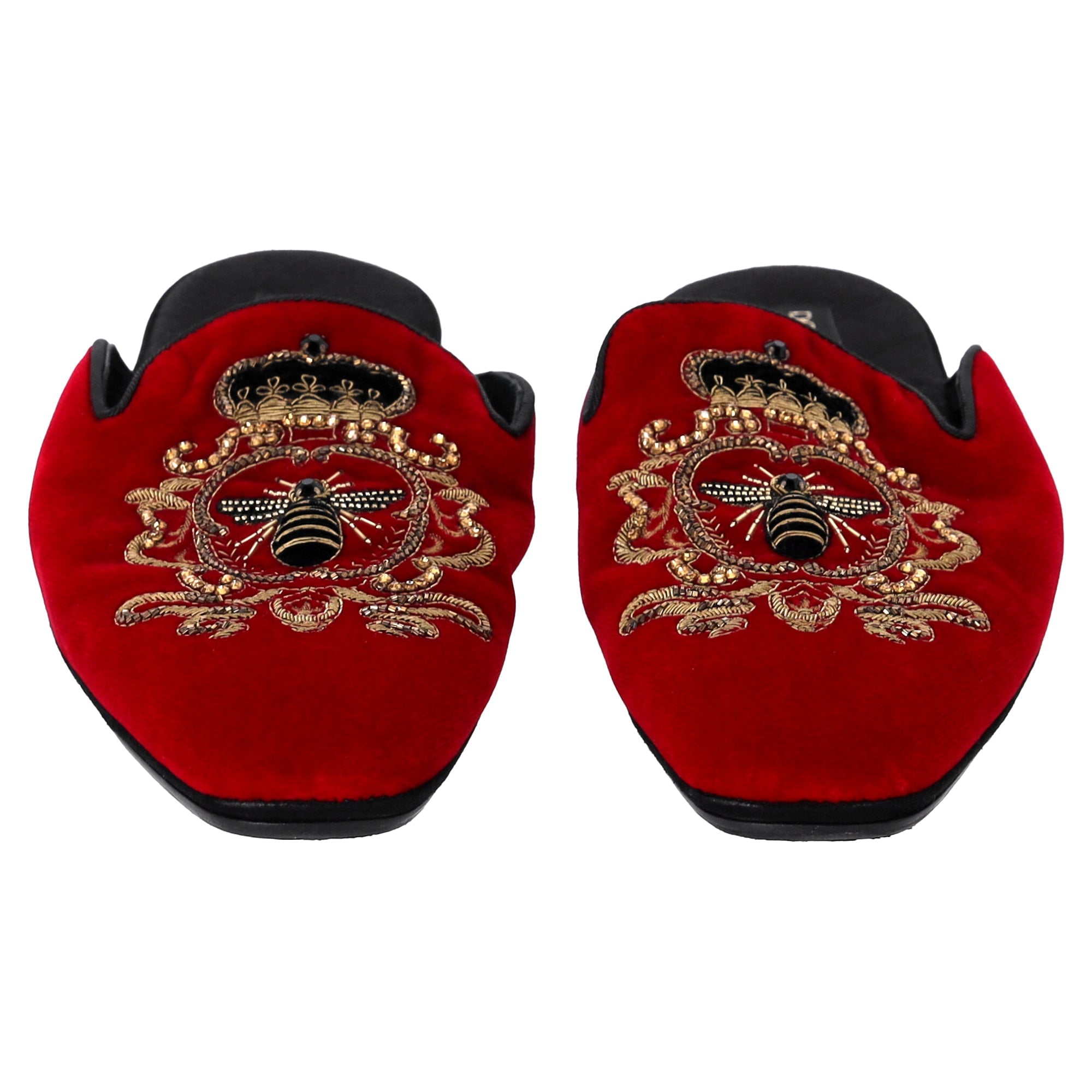 Men's  Dolce & Gabbana Embroidered Flat Mules in Red Velvet