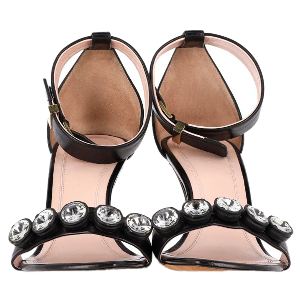 Celine Crystal Embellished Ankle Strap Sandal Heels in Black Leather
