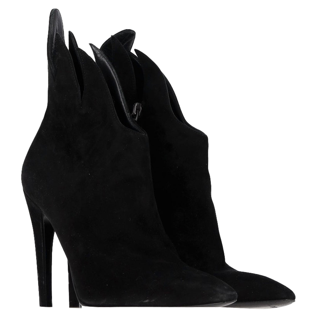 Women's Bottega Veneta Flame Heeled Ankle Boots in Black Suede