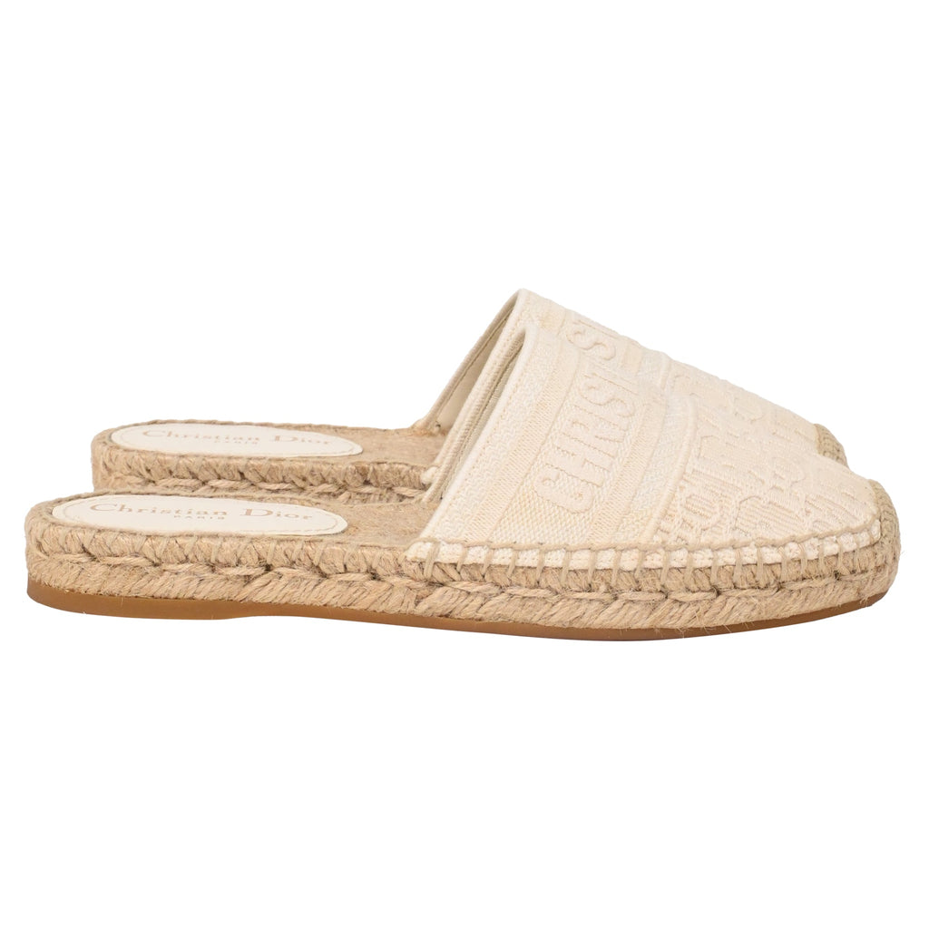 Women's Dior Granville Embroidered Flat Espadrille Mules in White Cotton