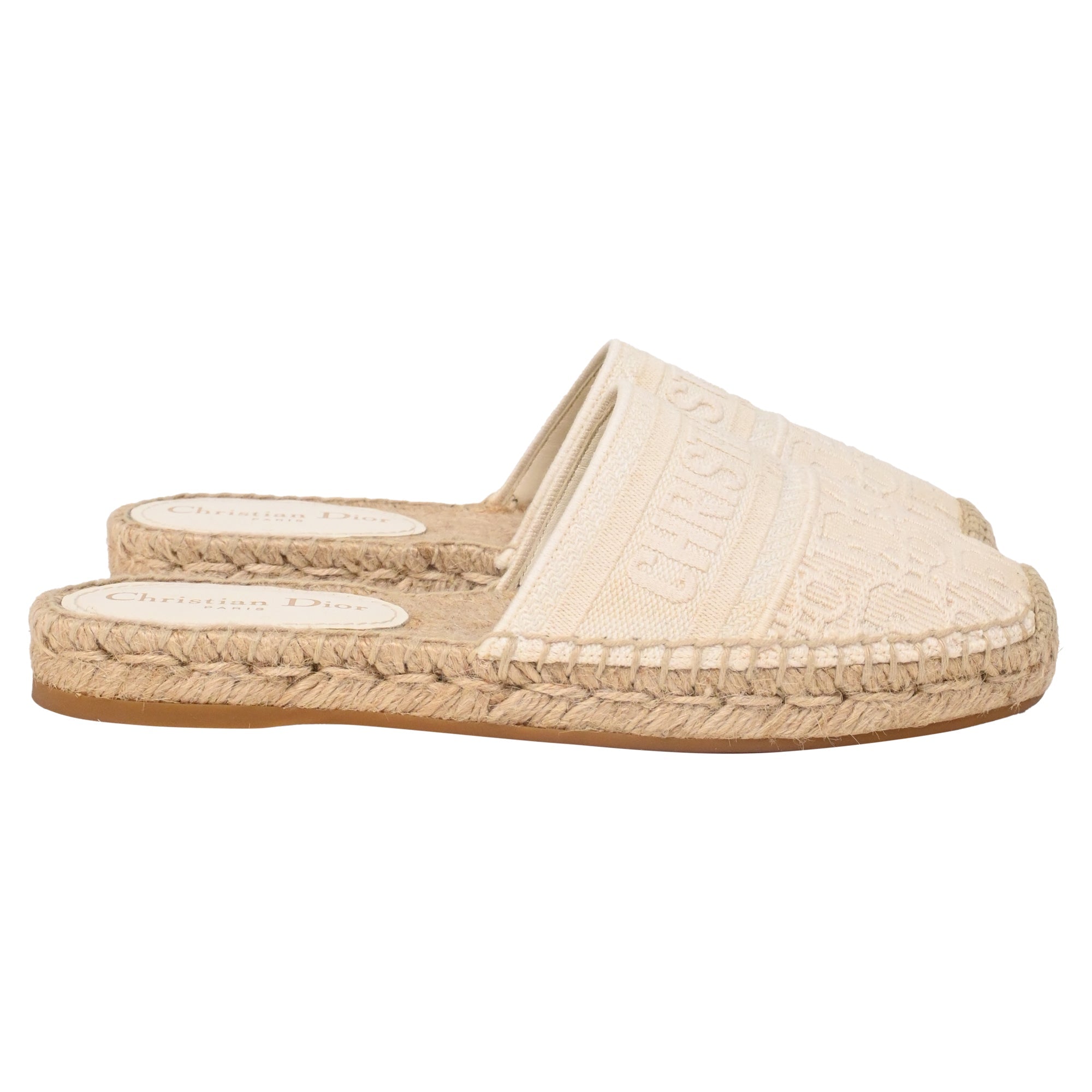 Women's Dior Granville Embroidered Flat Espadrille Mules in White Cotton