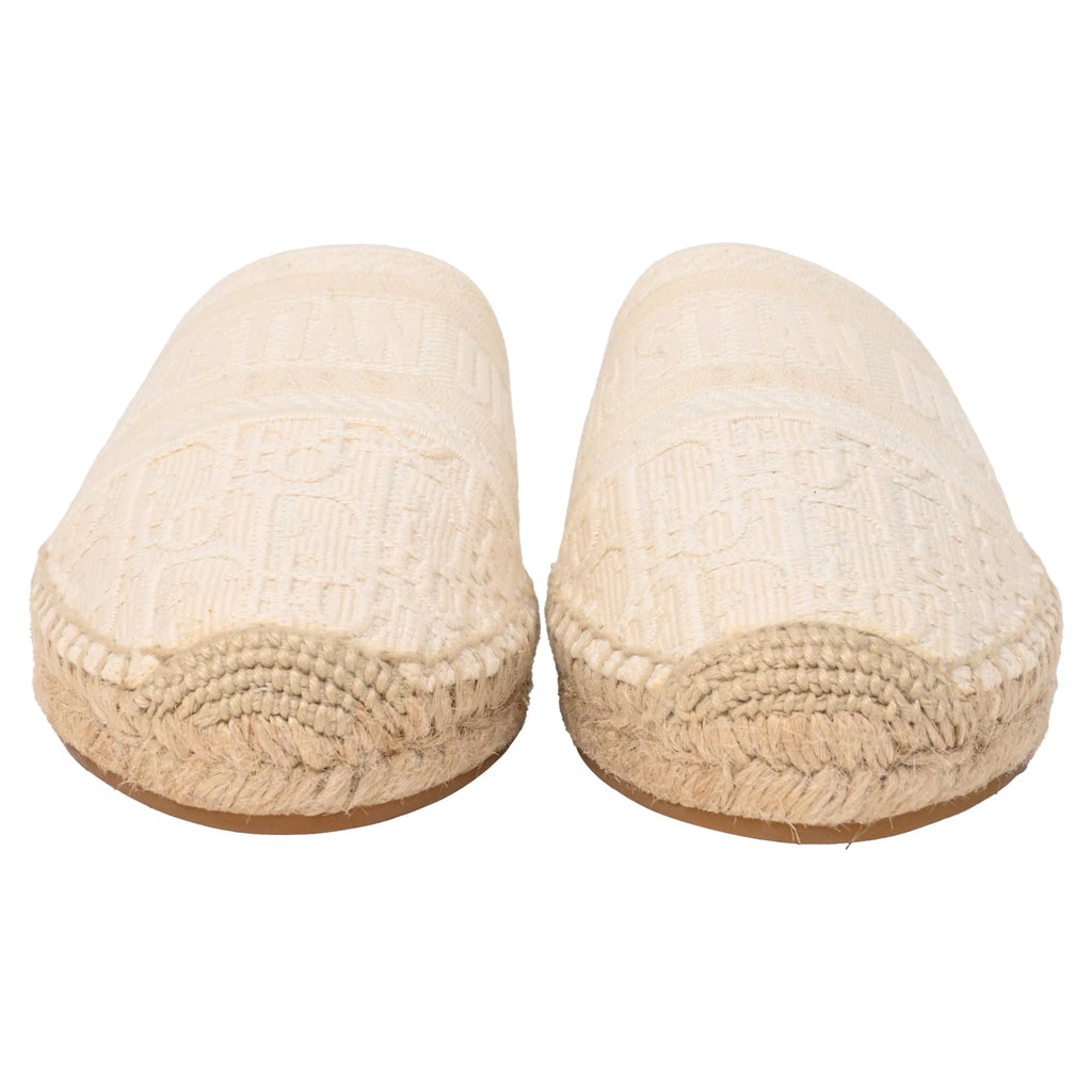 Women's Dior Granville Embroidered Flat Espadrille Mules in White Cotton