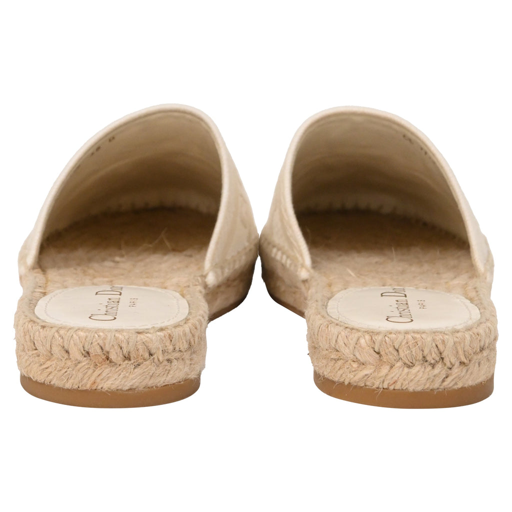 Women's Dior Granville Embroidered Flat Espadrille Mules in White Cotton