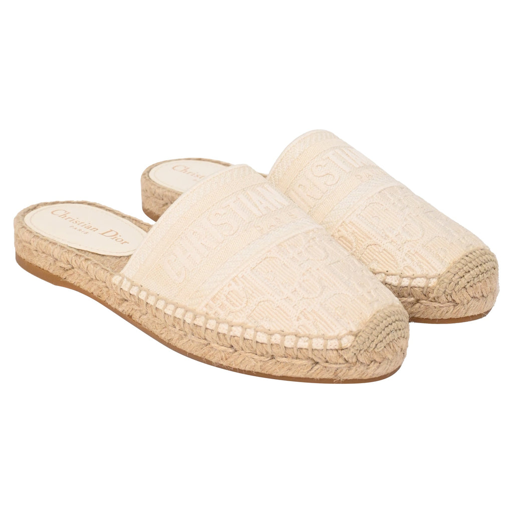 Women's Dior Granville Embroidered Flat Espadrille Mules in White Cotton