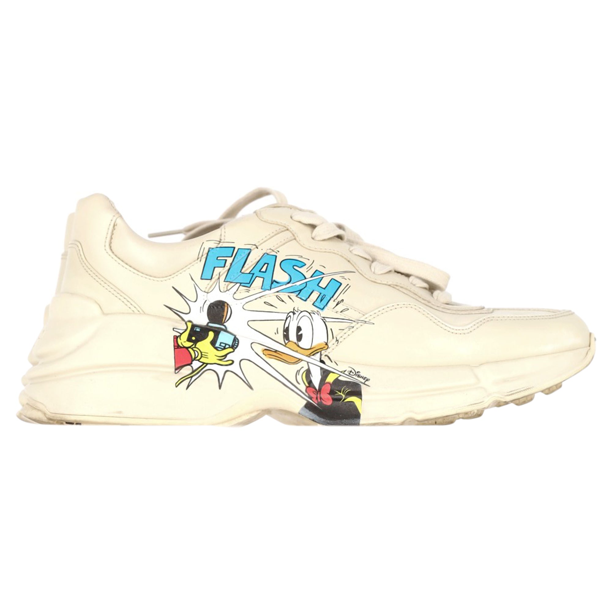 Gucci x Disney Rhyton Flash Low Top Sneakers in White Leather