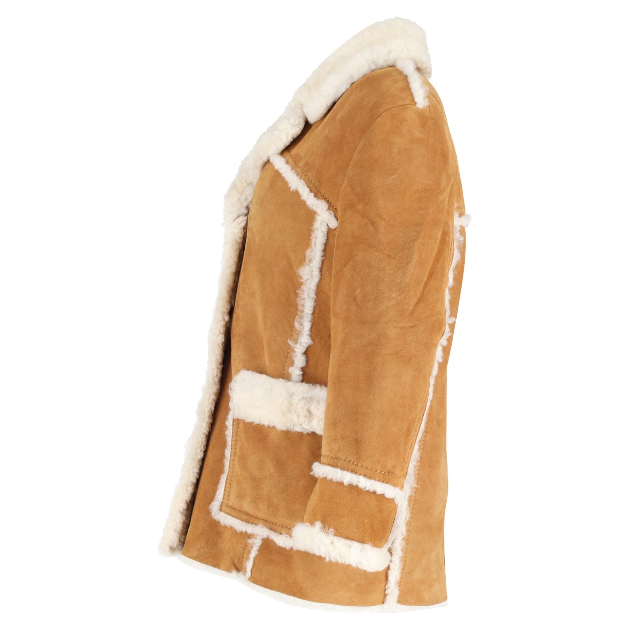 Miu Miu Shearling Single-Breasted Jacket with Pockets in Brown Suede